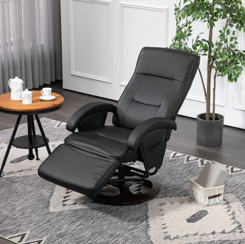 Poltrona relax reclinabile 135° girevole con poggiapiedi nera