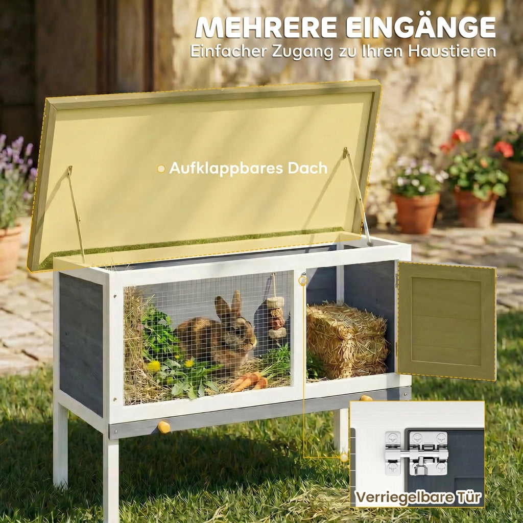 Gabbia per conigli in legno con tetto apribile e cassetto estraibile ¨C Minimal ¨C 90x45x65 cm Grigio