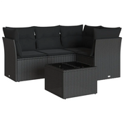 Set Divani da Giardino 5 pz | Set Salotto da Giardino con Cuscini in Polyrattan Nero