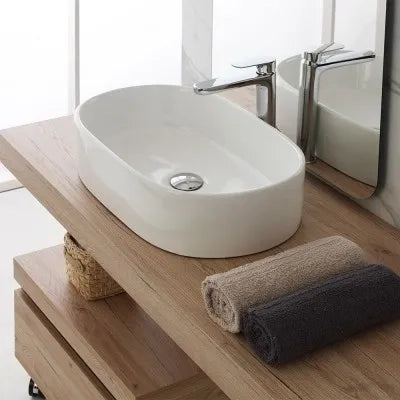 Ciotola da appoggio in ceramica ovale 55,5x34,5 cm bianco lucido