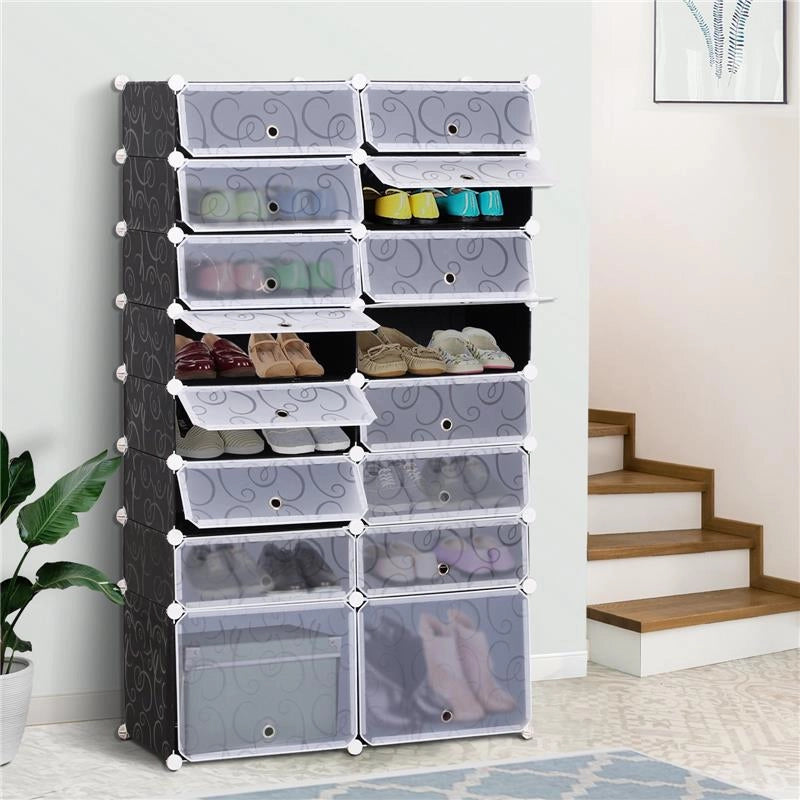 SCARPIERA MODULARE 16 CUBI IN 95 X 37 X 160 CM BIANCO E NERO