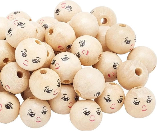 50 pezzi di perline in legno con faccia sorridente - supporti di distanziamento in legno per confezionamento e gioielli DIY