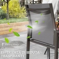 Set 2 Sedie da Giardino Impilabili con Seduta Traspirante, in Alluminio e Textilene, 56x58x89 cm, Grigio Carbone