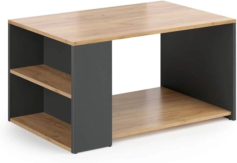 Tavolino da salotto Dario, Antracite/Rovere sabbia, 90 x 59 cm
