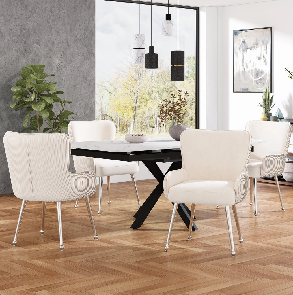 Set di 4 sedie in velluto beige con braccioli