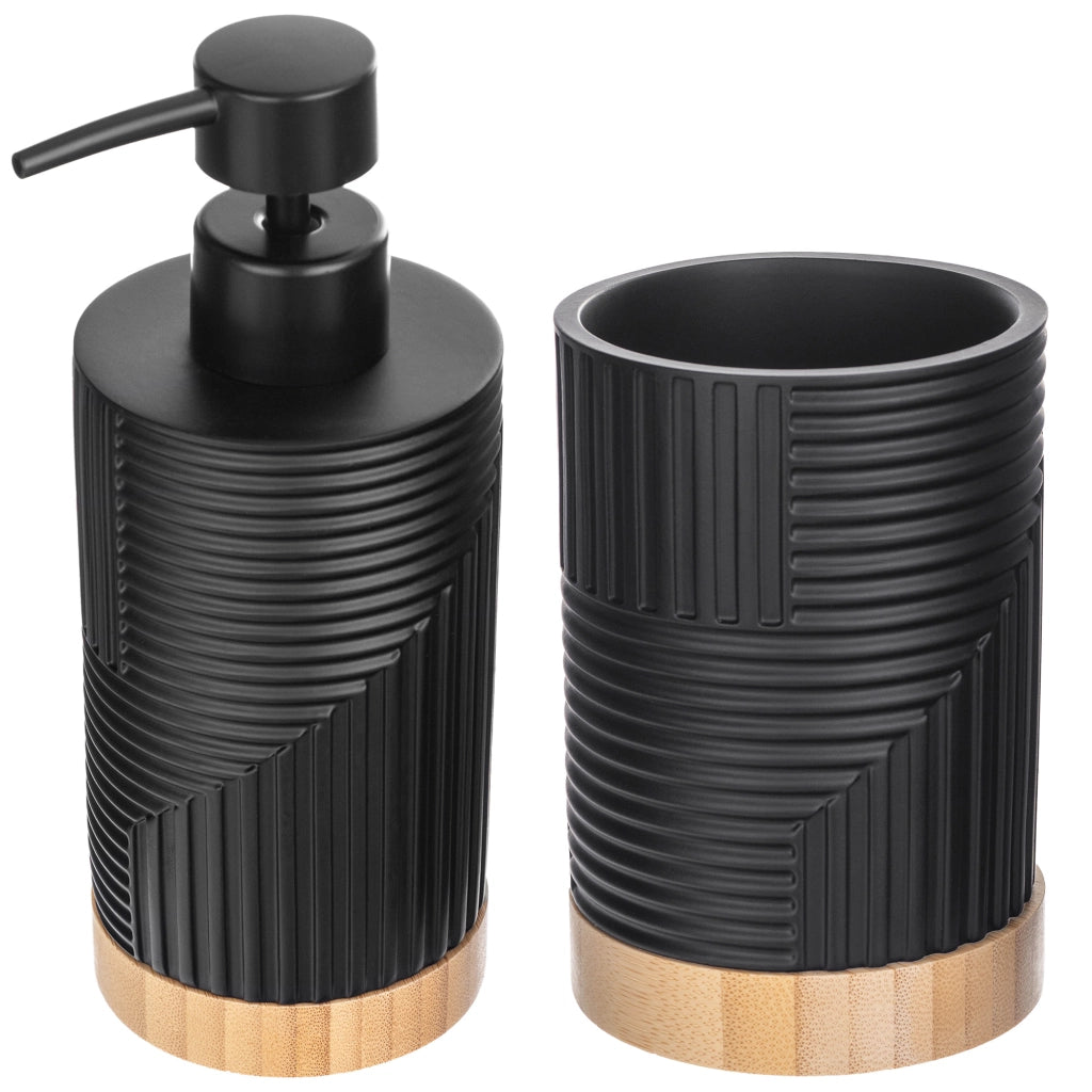 Set da bagno KADAX con dispenser di sapone liquido e bicchiere da bagno nero