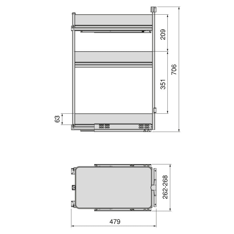 Portabottiglie laterale estraibile Titane Simplex con chiusura soft, modulo 200 mm, Grigio antracite