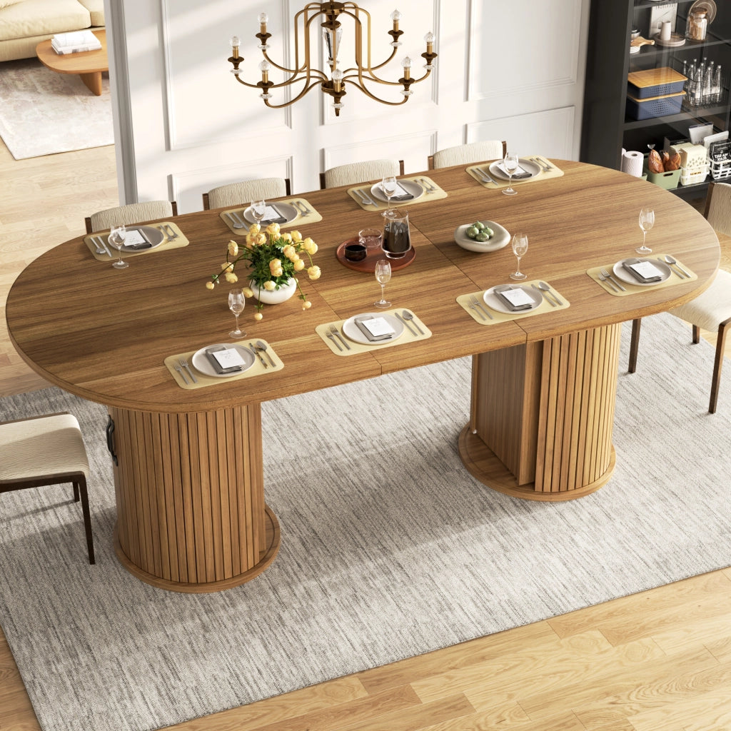 Tavolo allungabile con vano nascosto, maniglie in metallo, per cucina e sala da pranzo, in MDF, marrone scuro