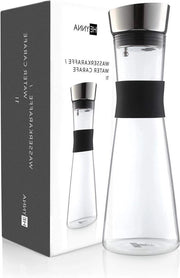 Karaffa acqua in acciaio inossidabile con valvola di plastica pratica e maniglia di vetro borosilicato 1L - design elegante durata prolungata