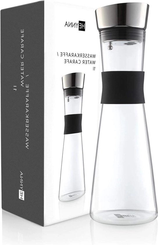 Karaffa acqua in acciaio inossidabile con valvola di plastica pratica e maniglia di vetro borosilicato 1L - design elegante durata prolungata