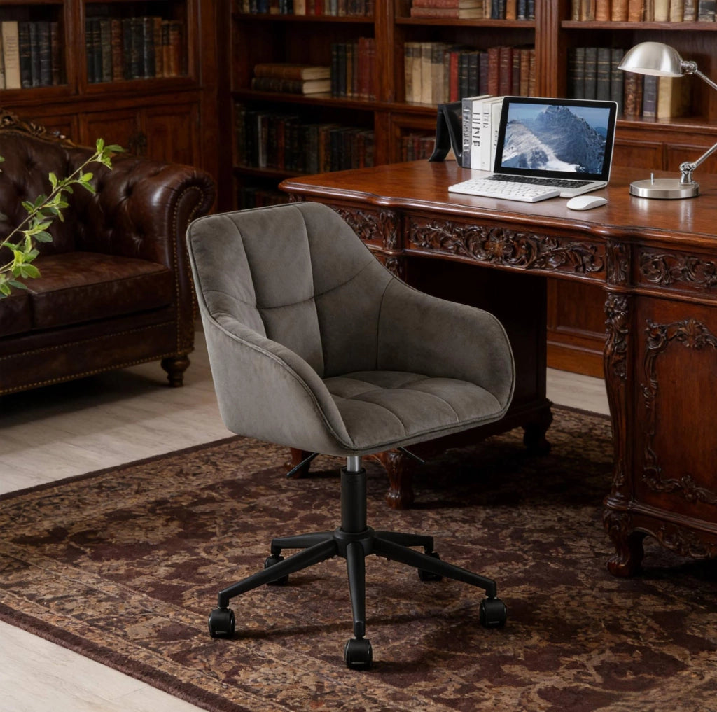 Sedia da ufficio ergonomica in velluto grigio scuro