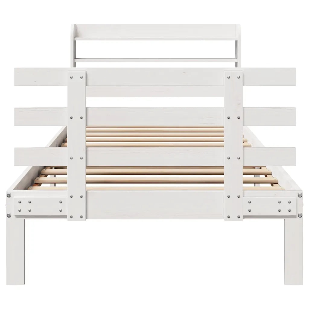 Giroletto con Testiera Bianco 75x190 cm Legno Massello di Pino 3306838