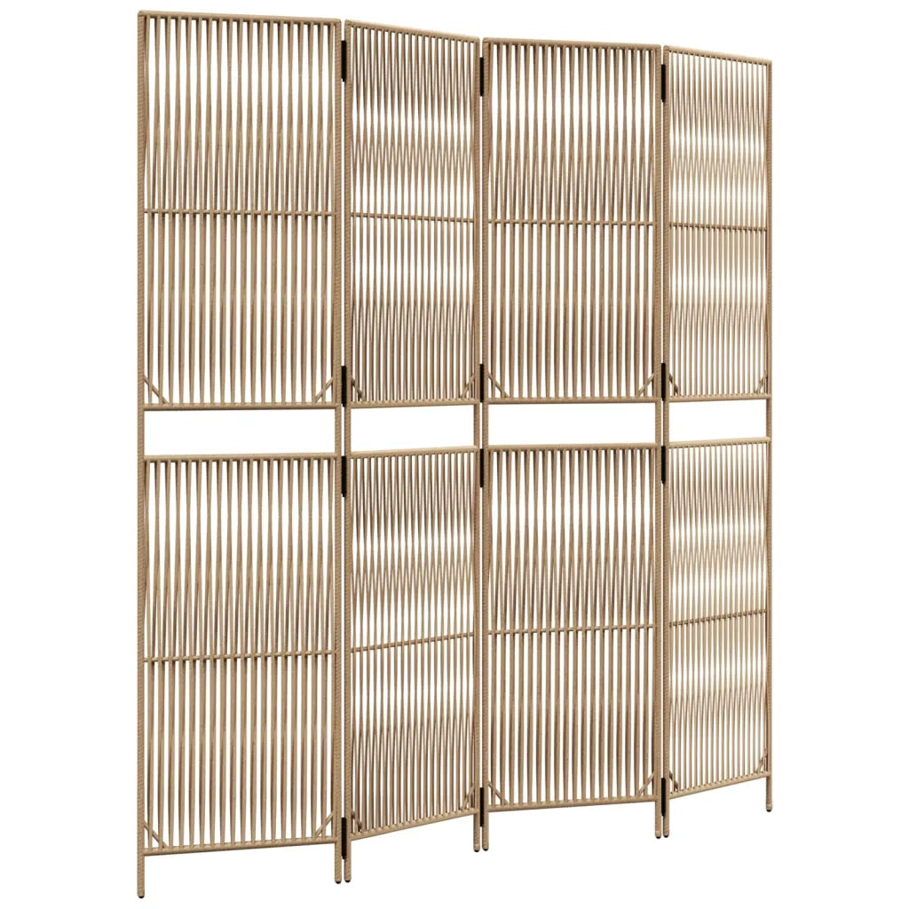 Divisorio per Ambienti | Divider per stanze | Paravento a 4 Pannelli Beige in Polyrattan