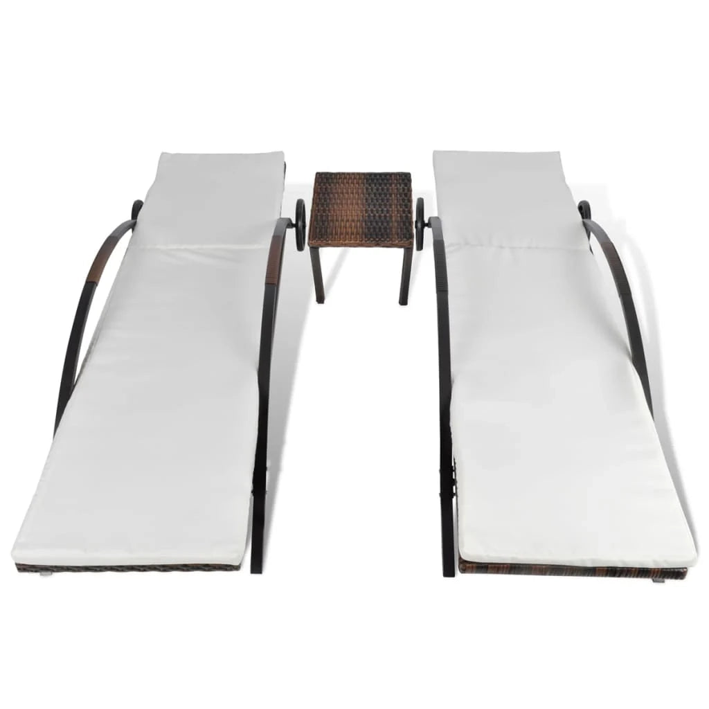 Set di due lettini prendisole da 200 cm con tavolo in resina intrecciata marrone 02_0011913
