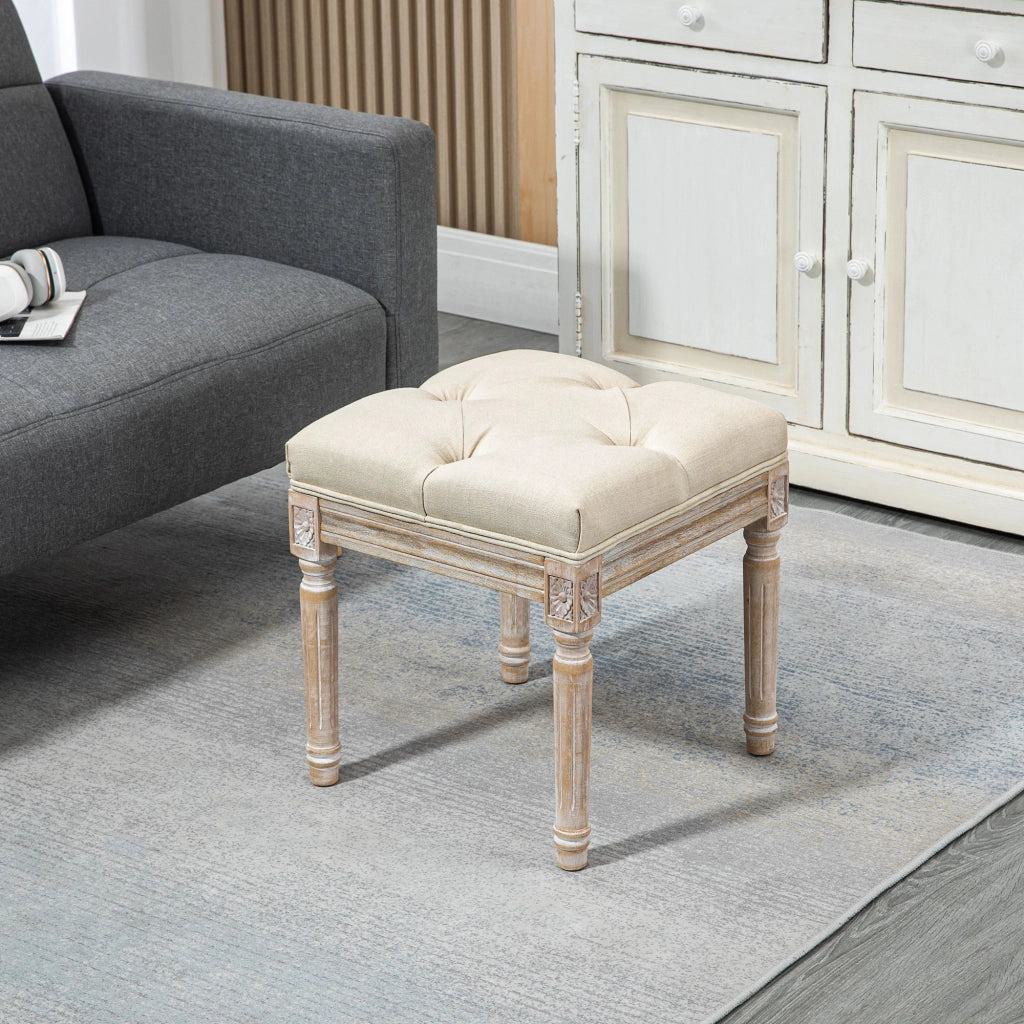 Pouf con Seduta Imbottita e Gambe in Legno ¨C Zephmum ¨C 40x40x43 cm Beige