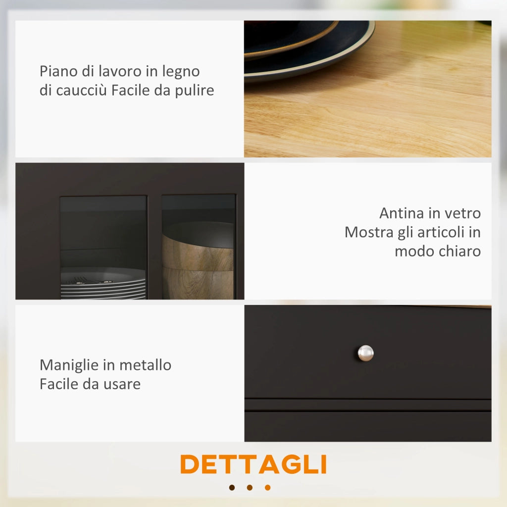 Carrello Cucina con Cassetto, Armadietto Regolabile e Portasciugamani, in Legno, 67x48x86.5 cm, Nero e Rovere