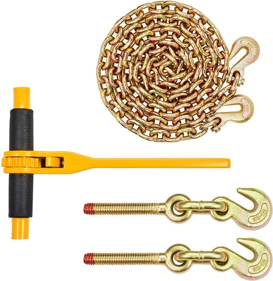Ratelladingbinders & Catena, 9200 Lbs WLL, Catene 3/8" x 10' G80 con Ganci, per il traino di veicoli, traino, fissaggio, 2 setti