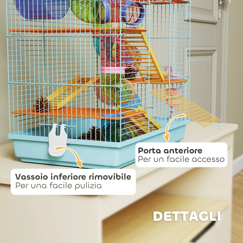 Gabbia per Criceti 5 Piani con Tubi e Accessori ¨C zephmum ¨C Azzurro 47x30x59 cm