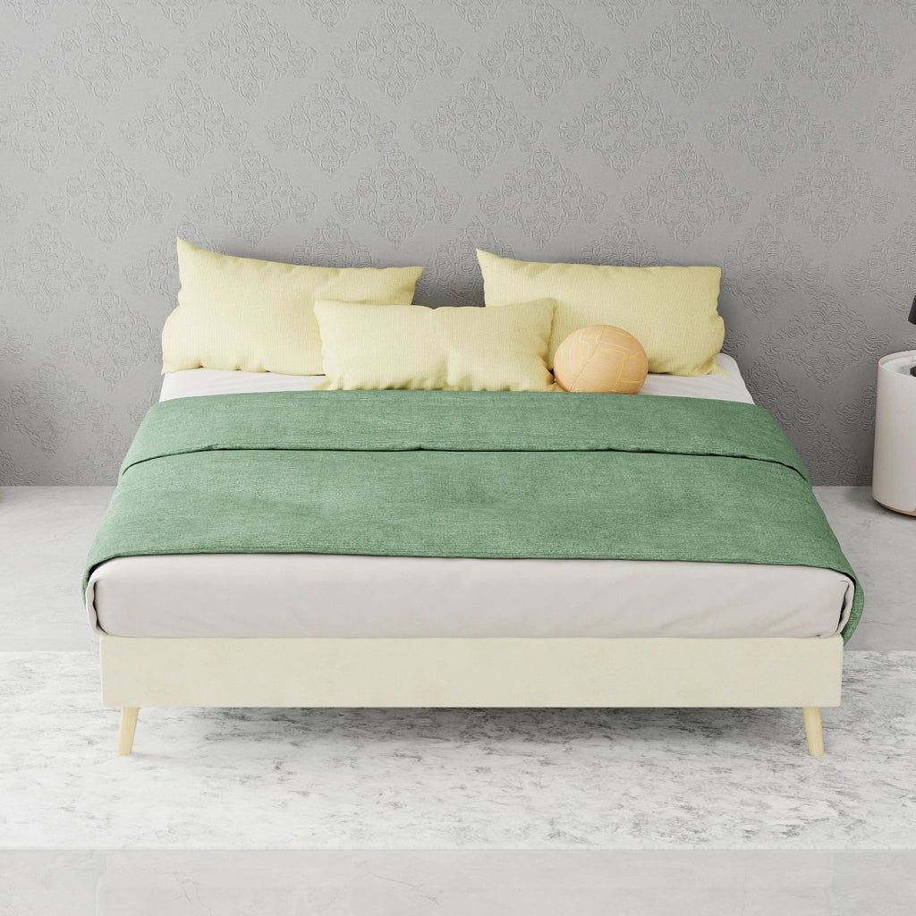LETTO 140x200 cm Beige in tessuto e metallo con testiera alta