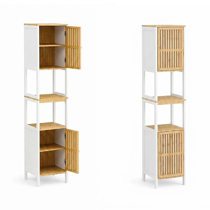 MOBILE DA BAGNO IN LEGNO CON 2 ANTE E RIPIANO IN BAMBOO COLORE BIANCO DIMENSIONI 32X30X173 CM