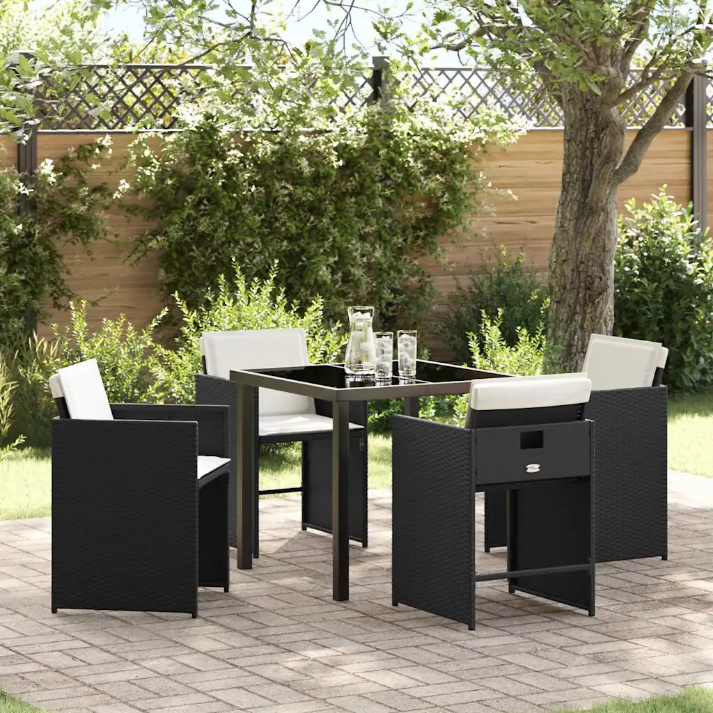 Set da Pranzo per Giardino con cuscino 5 pcs Nero polyrattan