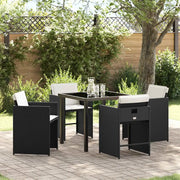 Set da Pranzo per Giardino con cuscino 5 pcs Nero polyrattan