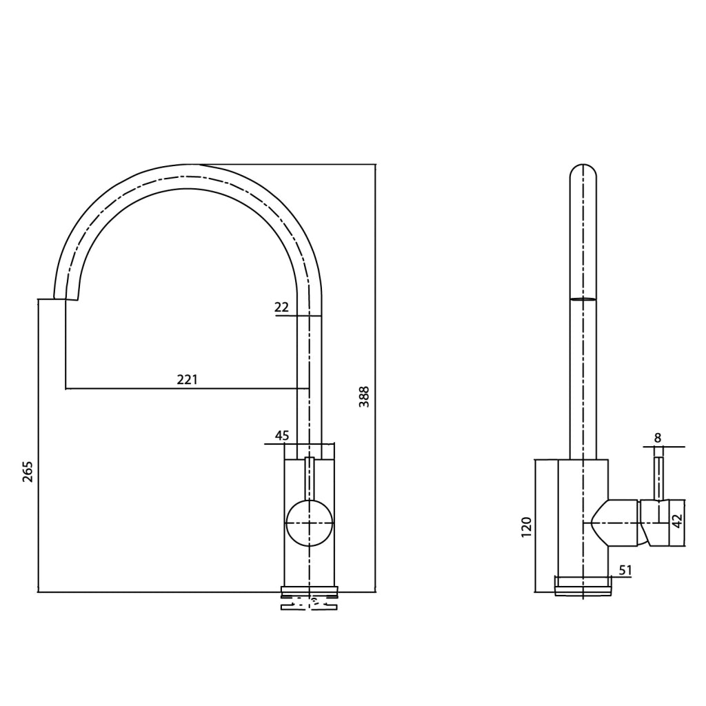 SINED Rubinetto cucina inox 316L acciaio inox satinato resistente corrosione altezza 32 cm design moderno per interni ed esterni modello LEVANTE
