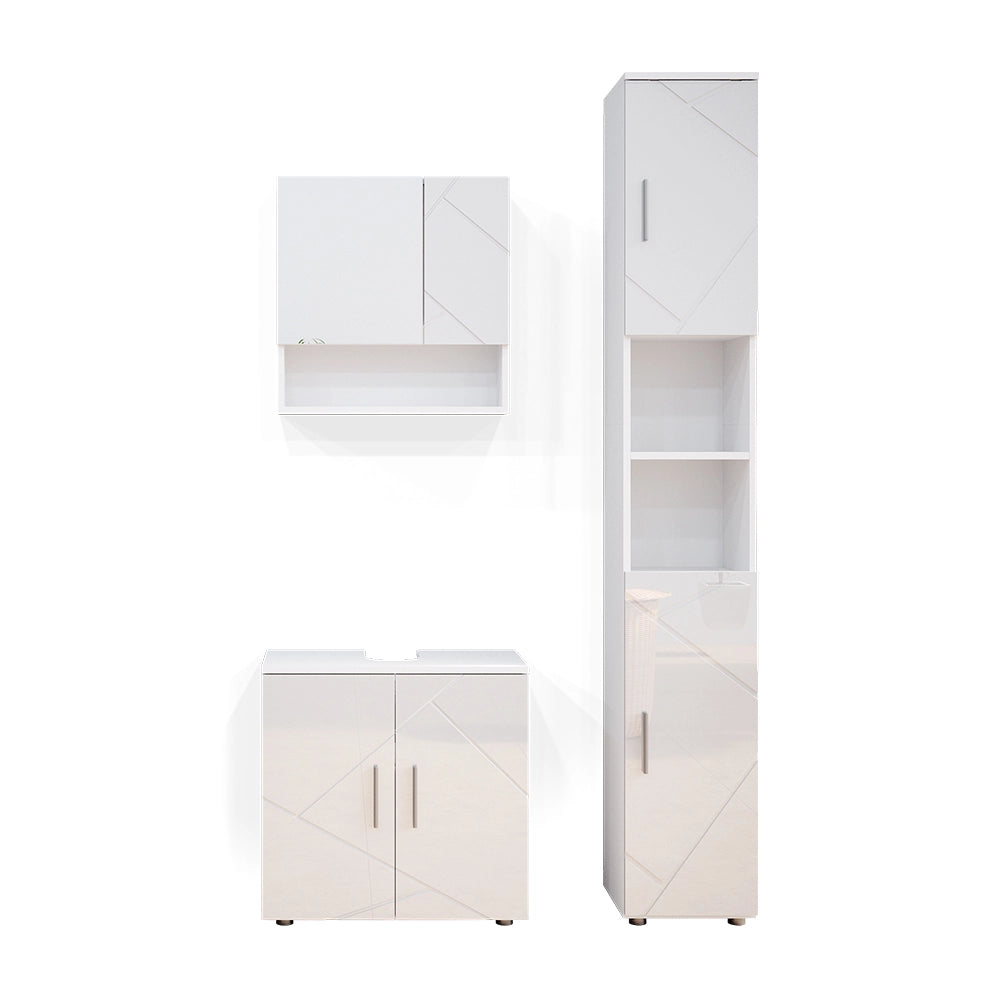 Vicco Set mobili bagno Bianco lucido 3 parti, con colonna