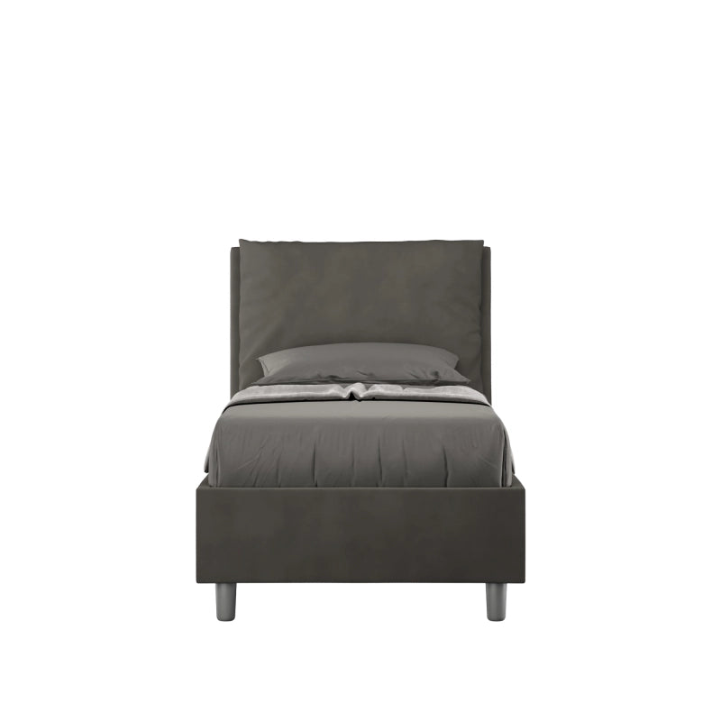 Letto imbottito Singolo 80x210 cm Antea - Con rete,Microfibra,Grigio