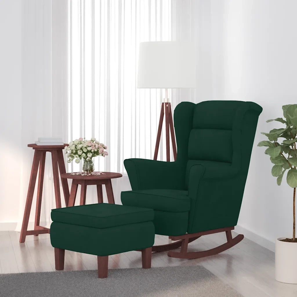 Sedia a dondolo con schienale alto in velluto verde scuro 3121232
