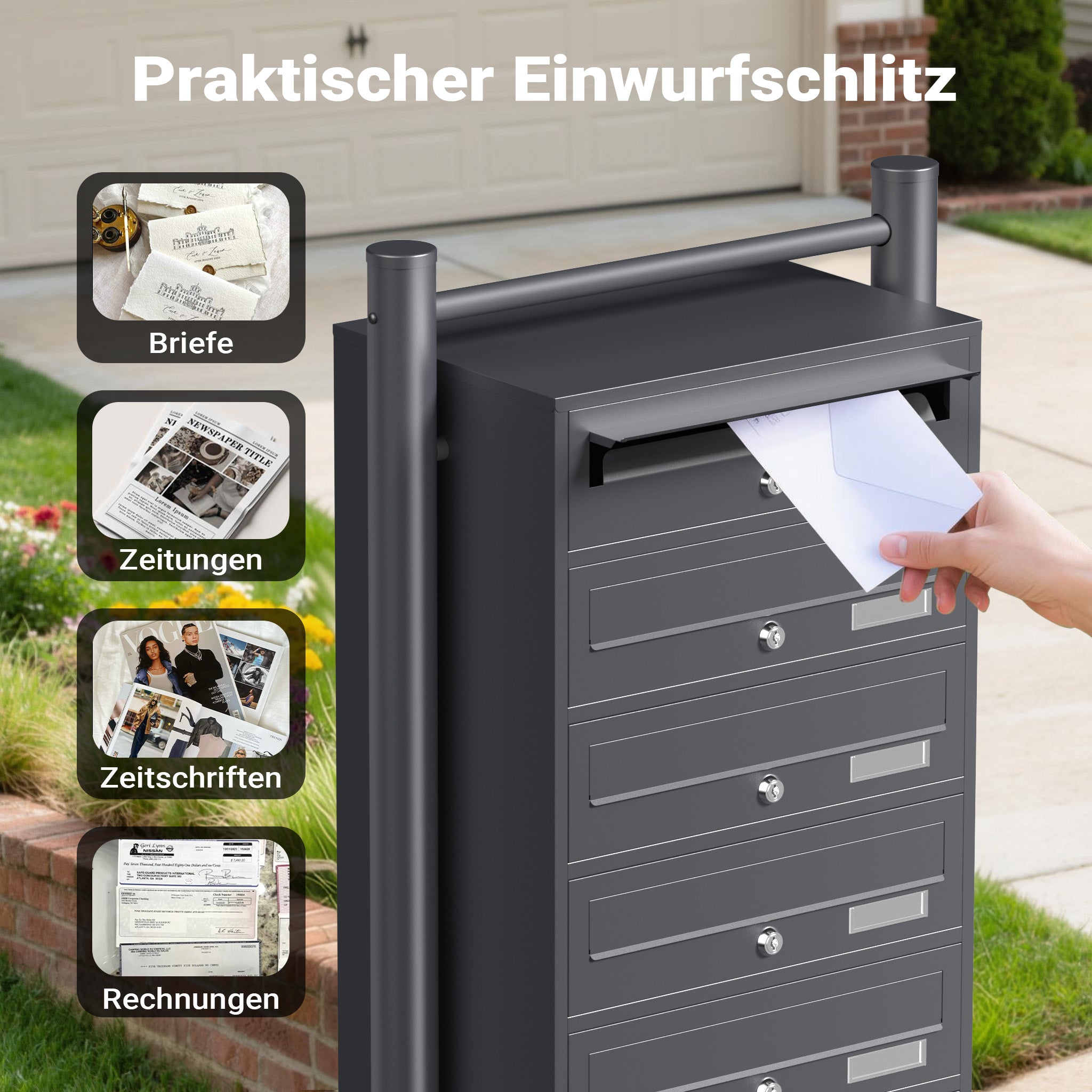 Cassetta postale condominiale autoportante 6 posti, 1 modulo, antracite 556 x 270 x 1500 mm