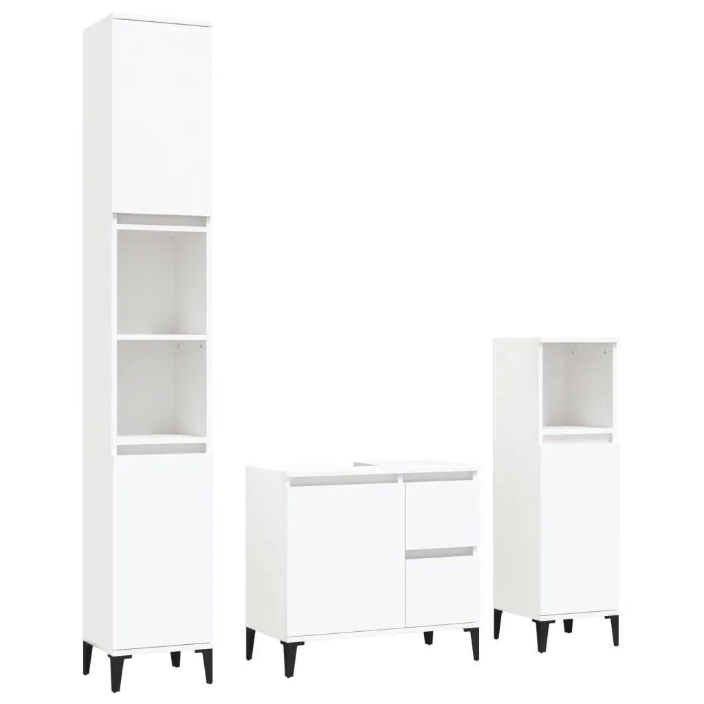 Set di Mobili da Bagno | Armadio da bagno 3 pz Bianco in Legno Multistrato