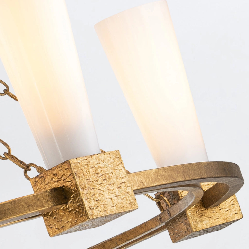 Lampadario Art Déco oro Ø106 opale 5xE27 Elstead Kristy