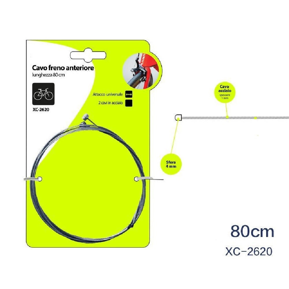 Trade Shop - Set 2 Pz Cavi Cavo Freno Anteriore Acciaio 80 Cm Attacco Universale Bici Xc-2620 -