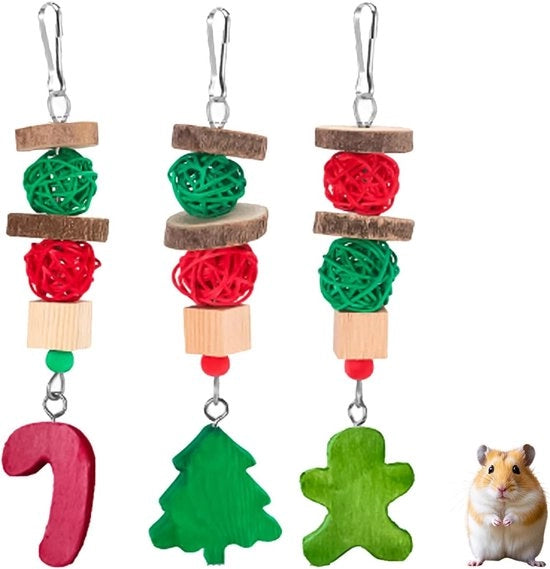 Set di gioco per cavi e hamster, giocattoli per roditori, giocattoli per animali di Natale, snack, gabbia, accessori di appendiporto e giocattoli per roditori.