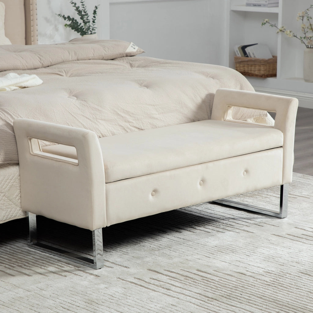 Pouf Contenitore con Braccioli ¨C MINIMAL ¨C Velluto Beige