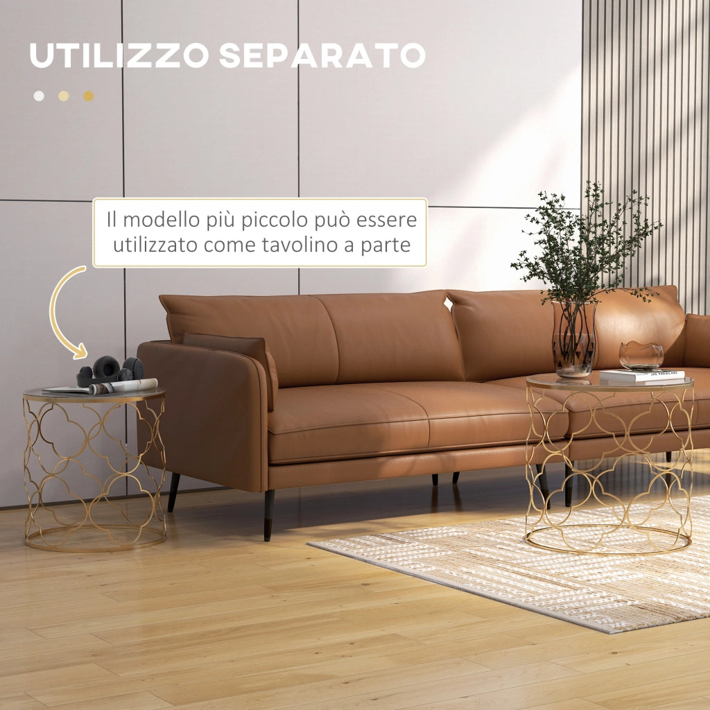 EasyComfort Set di 2 Tavolini da Salotto Impilabili Art Deco in Metallo con Piano in Vetro, Oro