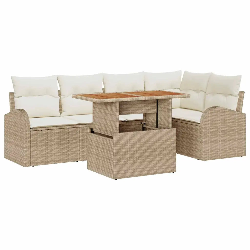Set Divano da Giardino con cuscino 6 pcs beige e panna