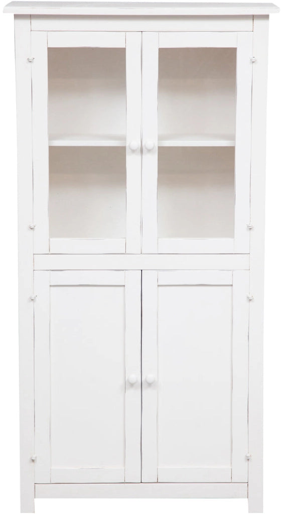 Biscottini Vetrina Credenza Country in legno massello di tiglio finitura bianca anticata L68xPR25xH130 cm. Made in Italy