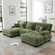 Divano Letto Angolare Modulare U ¨C MINIMAL ¨C Velluto Verde, Pouf Ottoman
