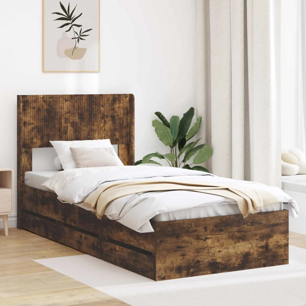 Struttura del letto con stoccaggio e testata Rovere Fumo 3414345