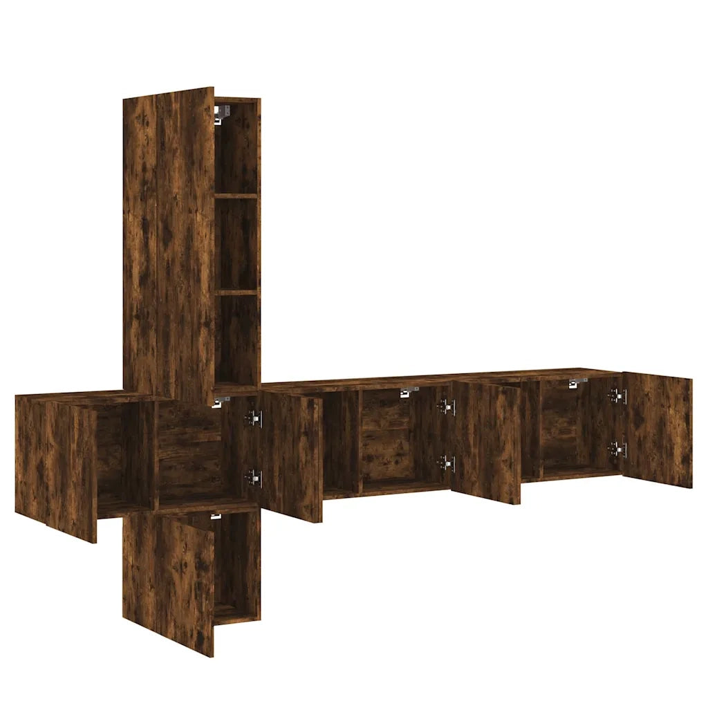 Mobili TV a Muro 5pz Rovere Fumo in Legno Multistrato 3216461