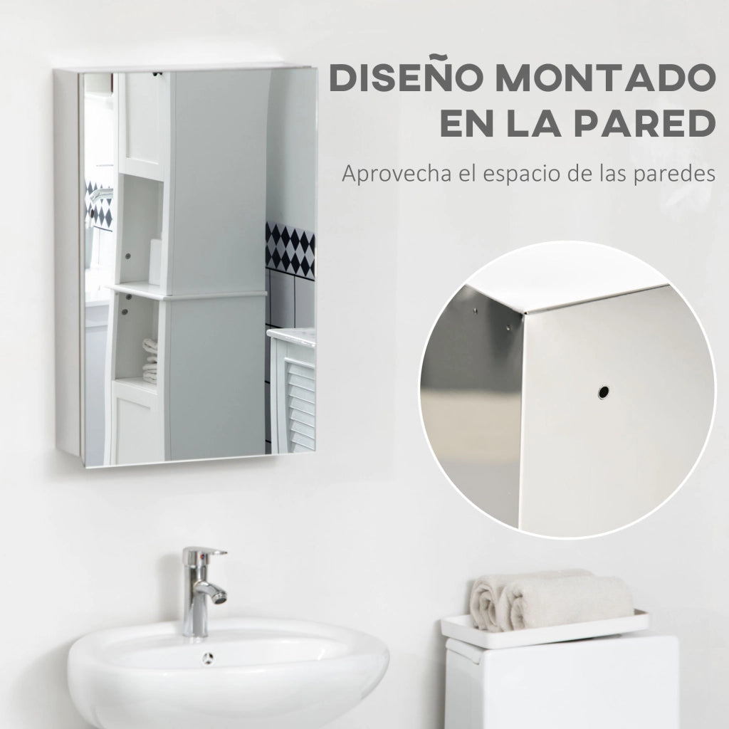 Mobile da Bagno a Parete con Specchio ¨C Xylo ¨C 3 Ripiani, Argento, 39x12x60 cm