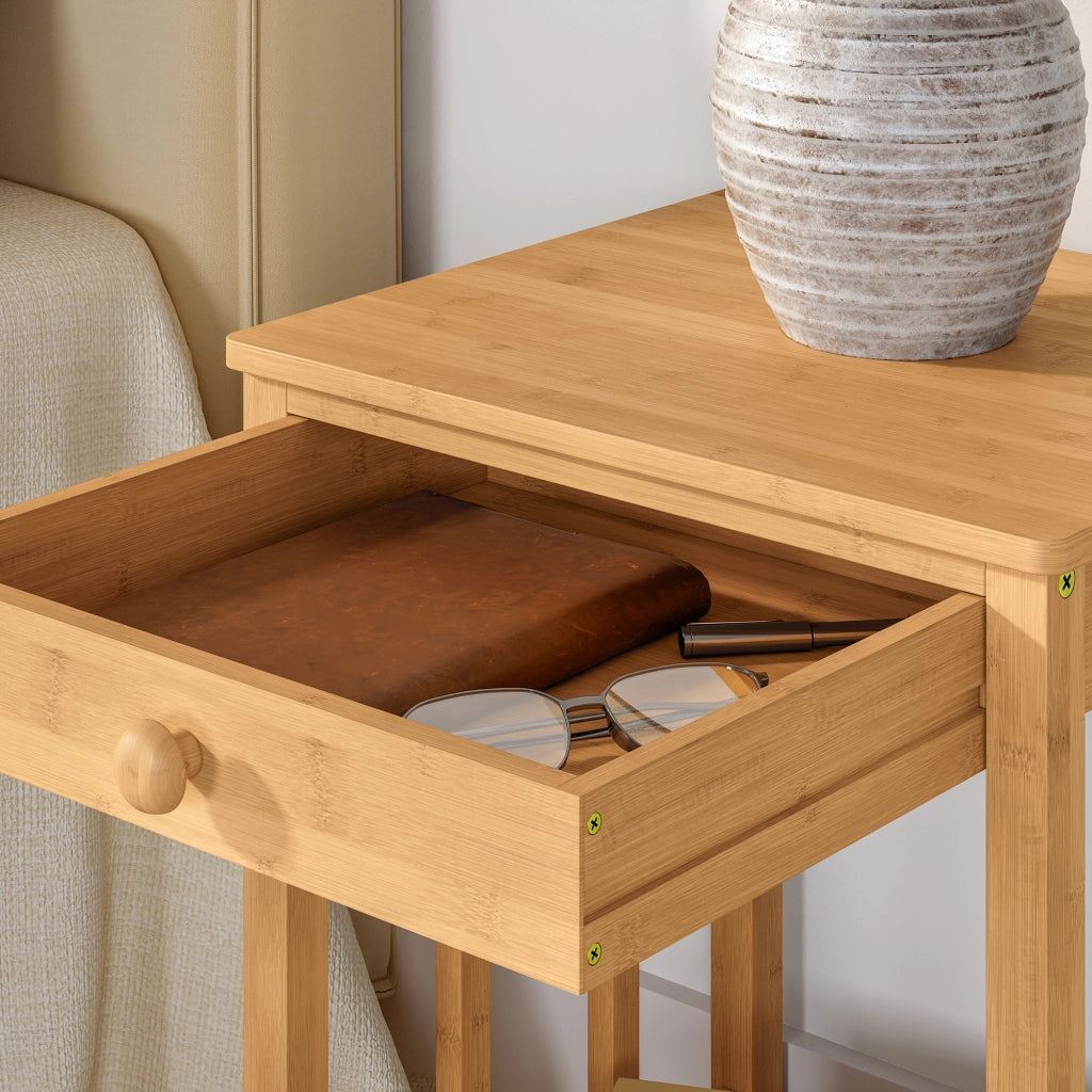 Set di 2 Comodini Ranua Tavolini con Cassetto in Bambù - Colore Naturale [en.casa]