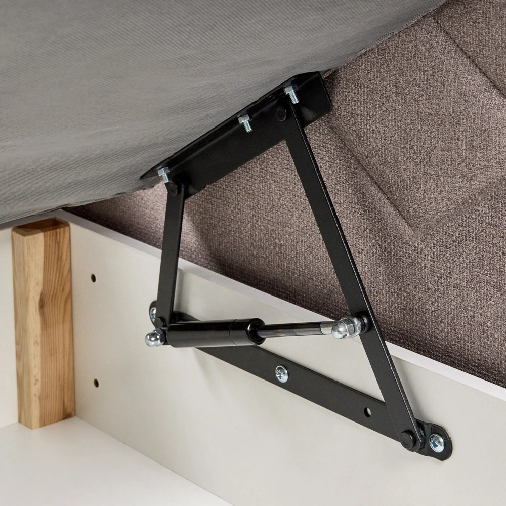 Letto contenitore in tessuto imbottito tortora 180x200 cm con apertura a sollevamento continentale