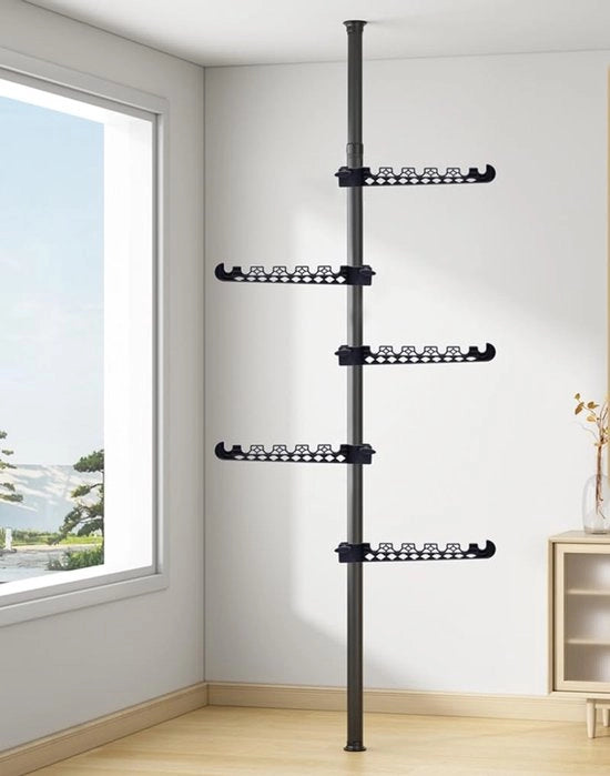 Droogrek 5-laag, a regolabile dal soffitto al pavimento, con staffa di stiro e organizzatore di stoccaggio per l'appendiabiti, sciarpe, cappelli e borse