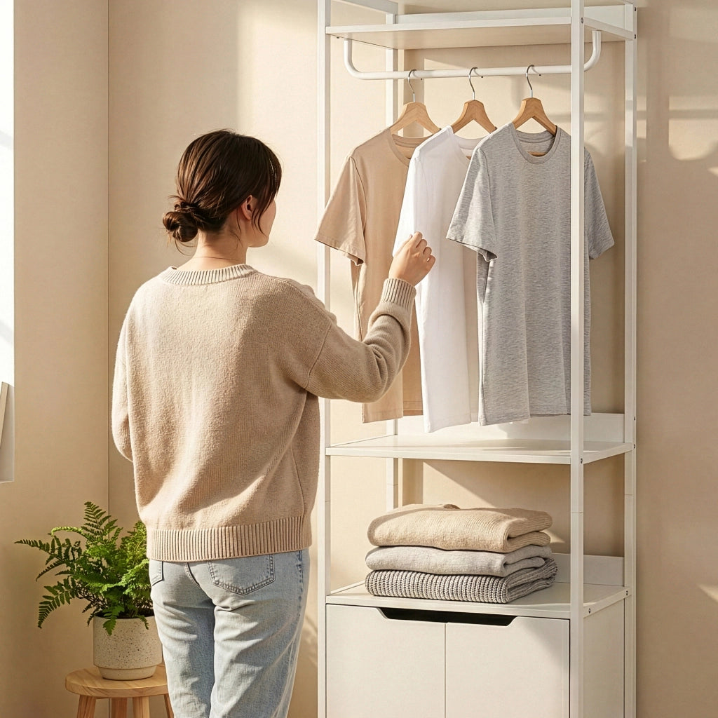 Stand Appendiabiti Jässaatka in Acciaio con Armadietto e 3 Ripiani 200 x 61 x 40 cm - Grigio [en.casa]
