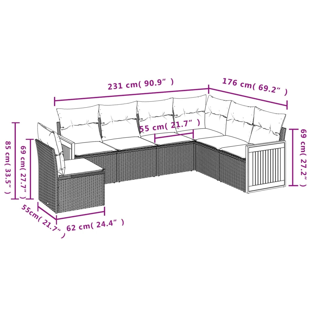 Set Divano da Giardino 6 pz con Cuscini Beige in Polyrattan