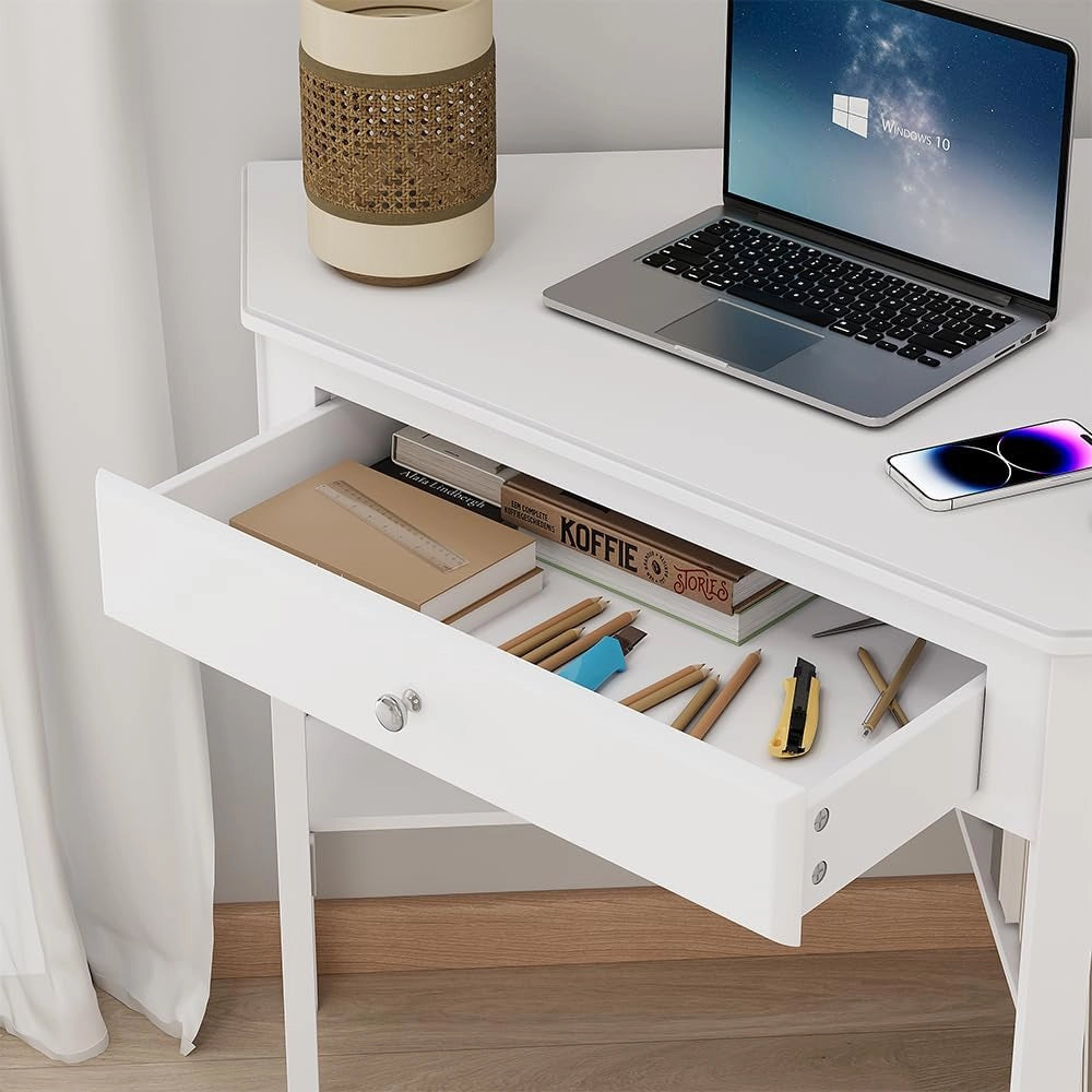Scrivania ad angolo Velto, Bianco, 75 x 71.6 cm, adatto come postazione di lavoro per PC, laptop e documenti