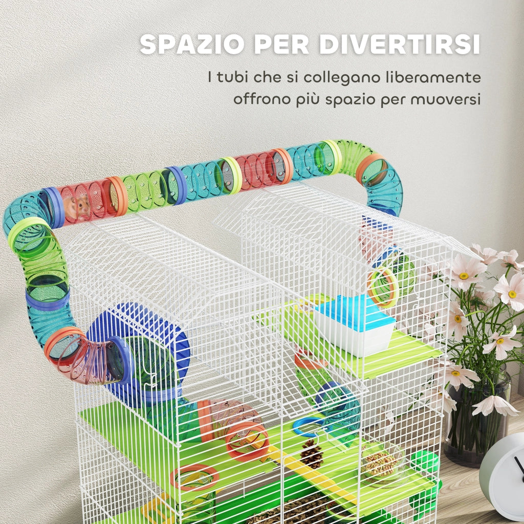 Casetta per Criceti 5 Piani con Tubi, Ruota e Accessori ¨C zephmum ¨C Verde 47x30x59 cm